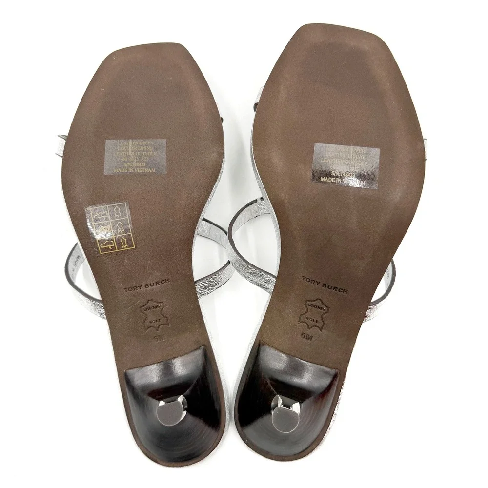 Tory‎ Burch Geo Bombe Miller Sandals Metallic Silver Thong Low Heel Sz 6